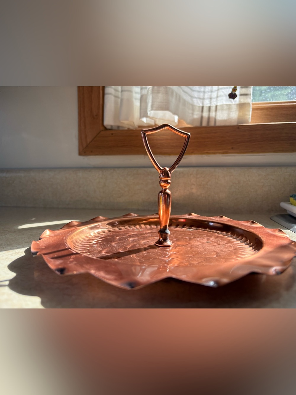 Copper Serving Tray with Decorative Handle